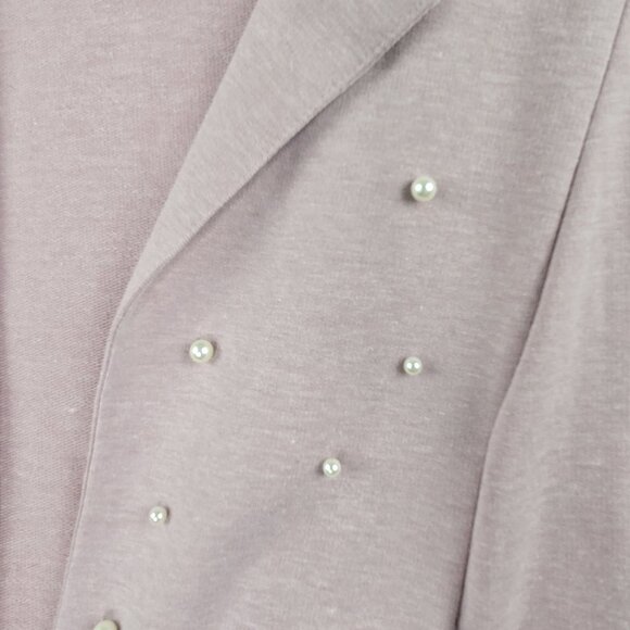 Lane Bryant Womens Open Cardigan Pink Ruffled 3/4 Sleeves Pearl Embellished - Picture 3 of 7